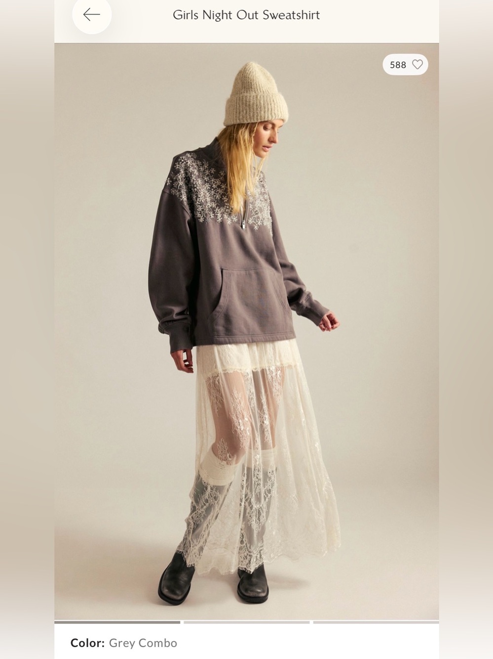 Free People Lavender Half-Zip Pullover with White Floral Embroidery - Picture 8 of 10